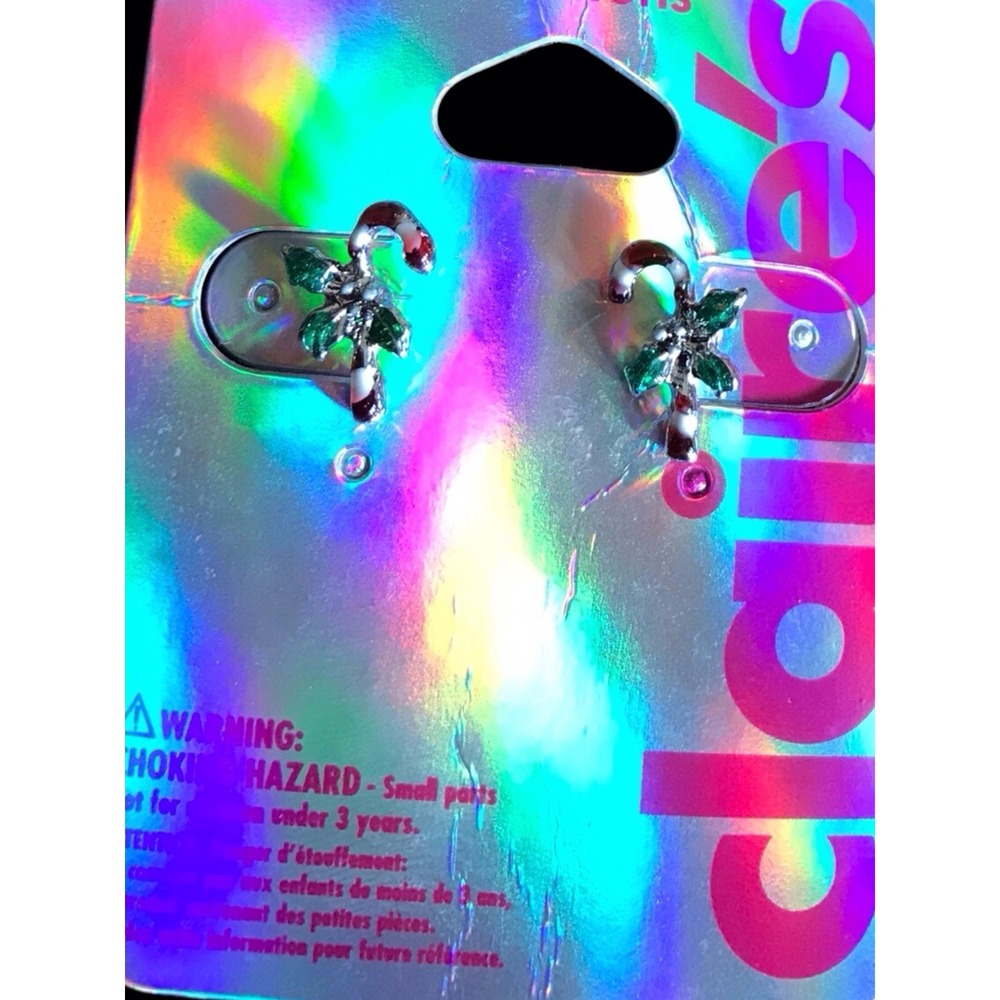 Claire's Christmas Earrings 3 Pair Sensitive Post Stud Snow Candy Cane Tree NWT - Picture 3 of 4